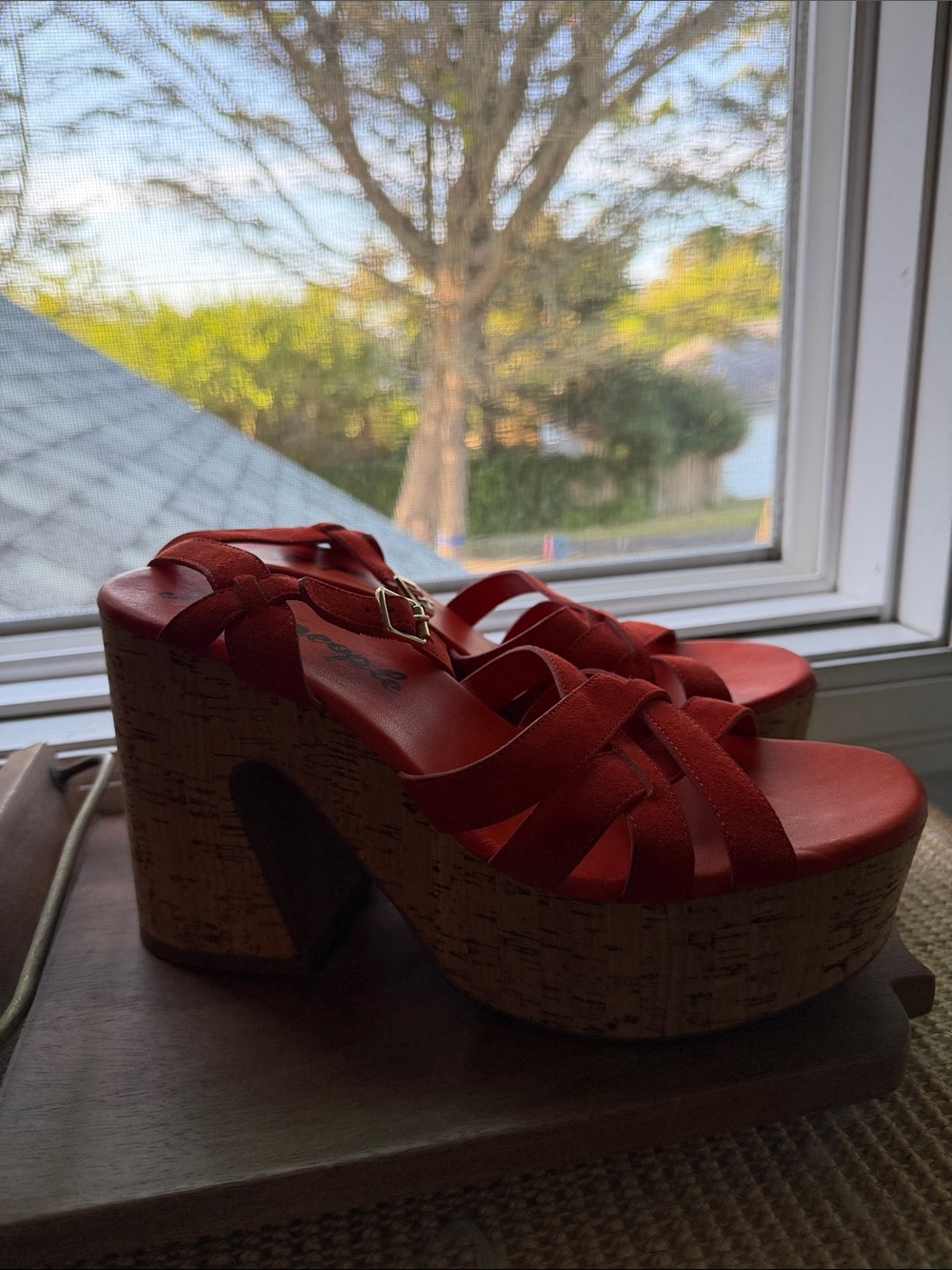 Free People Orange Lisbon MJ Platform Wedge Sandals